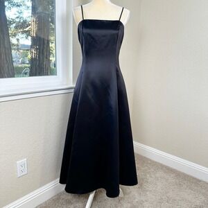 Vintage 90s Jessica McClintock Gunne Sax Black Satin Winter Formal Dress 7 Flare